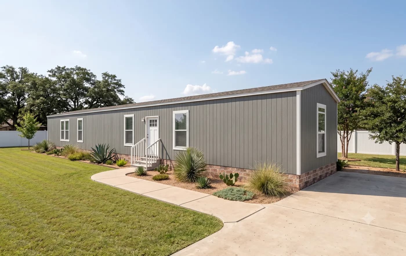 The RESOLUTION 16763W Exterior. This Manufactured Mobile Home features 3 bedrooms and 2 baths.
