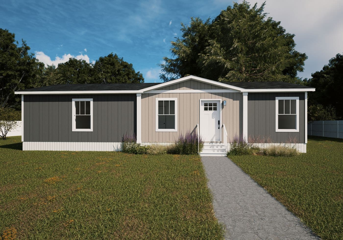 The ARIA Exterior. This Manufactured Mobile Home features 3 bedrooms and 2 baths.