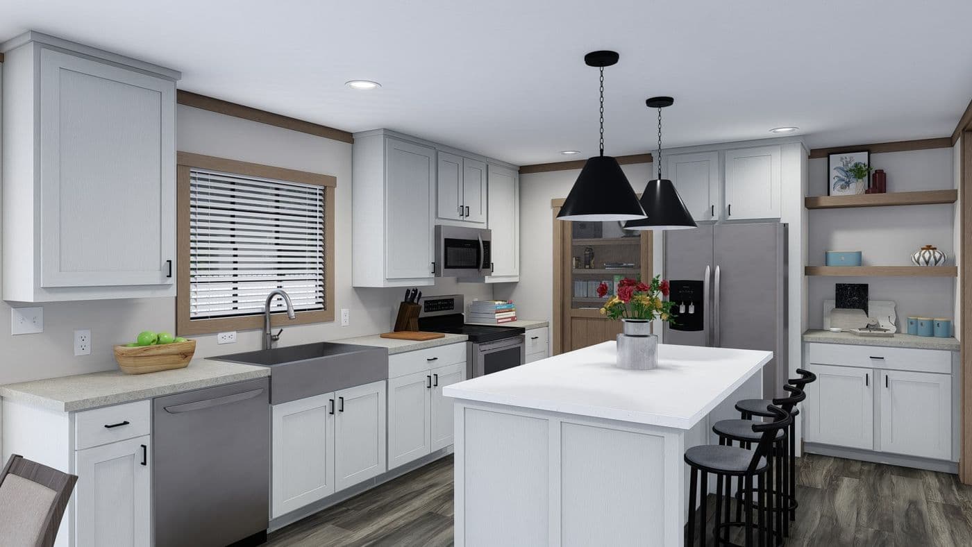 The THE ANGELINA Exterior. This Manufactured Mobile Home features 4 bedrooms and 2 baths.