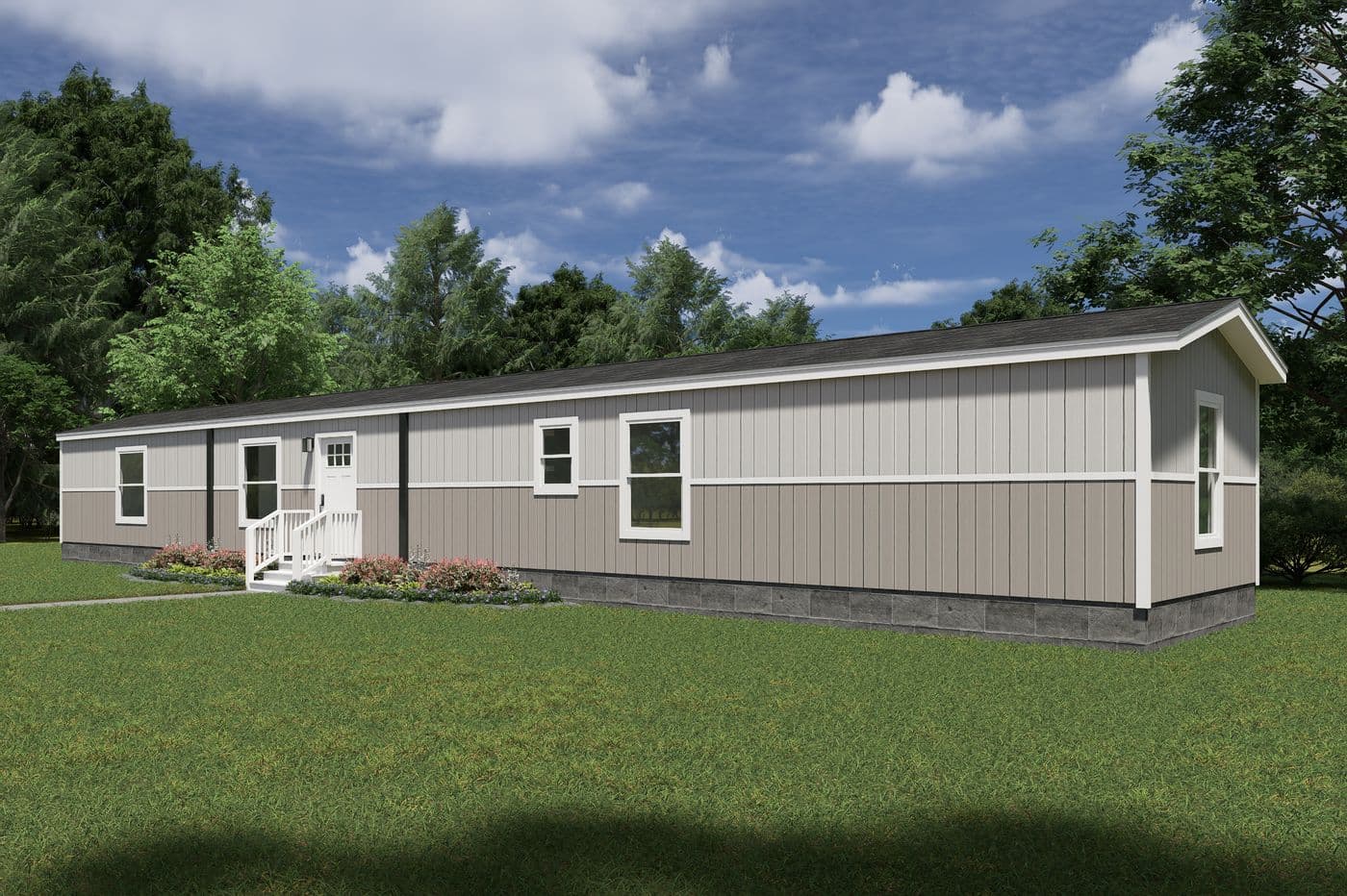 The VOYAGE Exterior. This Manufactured Mobile Home features 3 bedrooms and 2 baths.