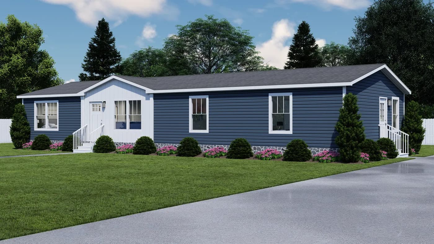 The ROCKET MAN Exterior. This Manufactured Mobile Home features 3 bedrooms and 2 baths.