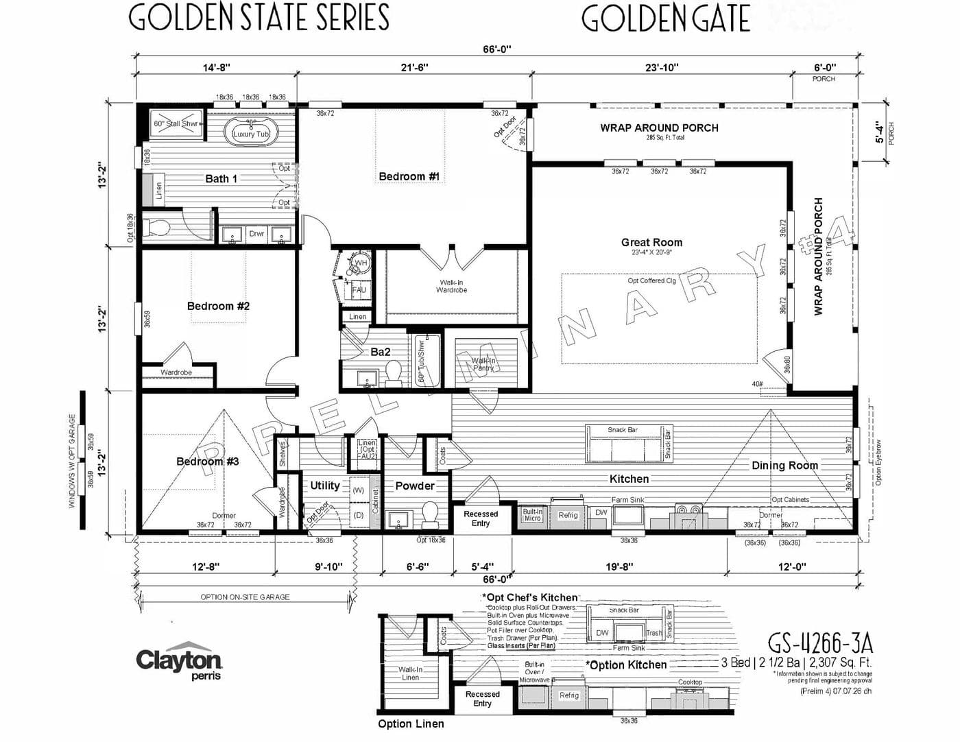 The GOLDEN GATE Floor Plan. This Manufactured Mobile Home features 3 bedrooms and 2.5 baths.