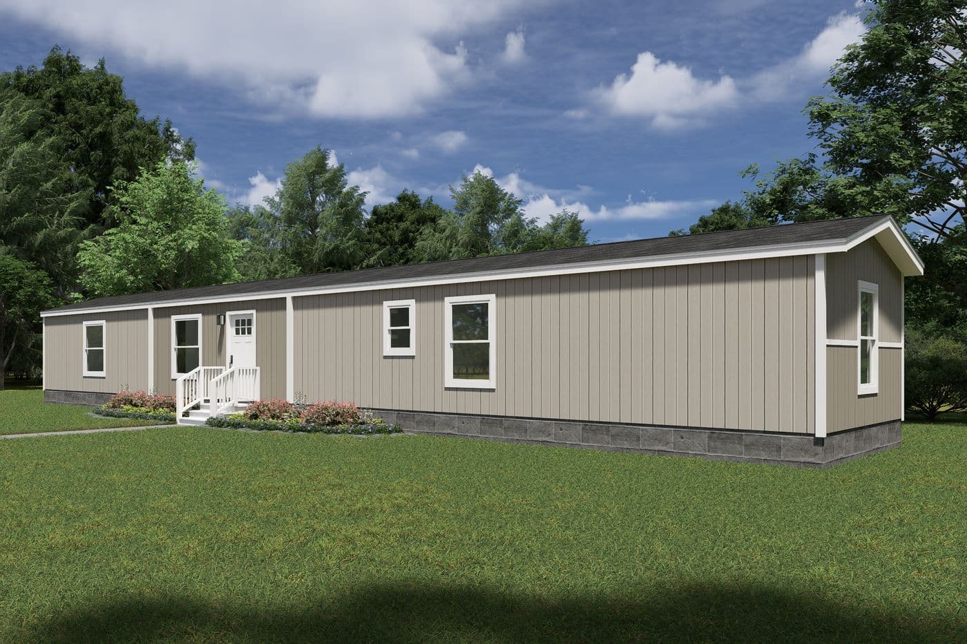 The VOYAGE Exterior. This Manufactured Mobile Home features 3 bedrooms and 2 baths.