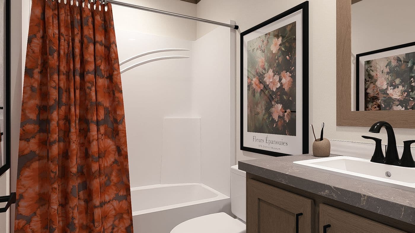 The LEVI Exterior. This Manufactured Mobile Home features 2 bedrooms and 2 baths.