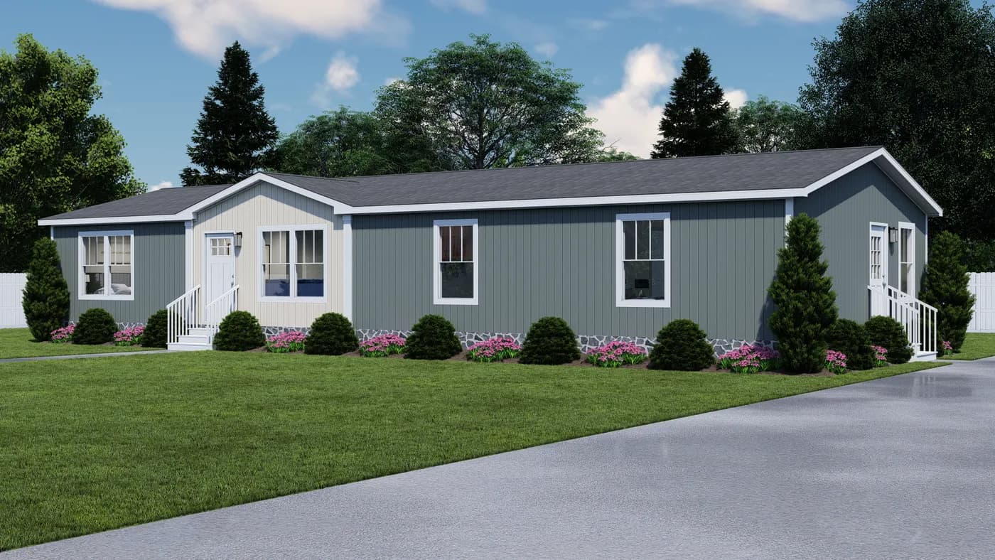 The ROCKET MAN Exterior. This Modular Home features 3 bedrooms and 2 baths.