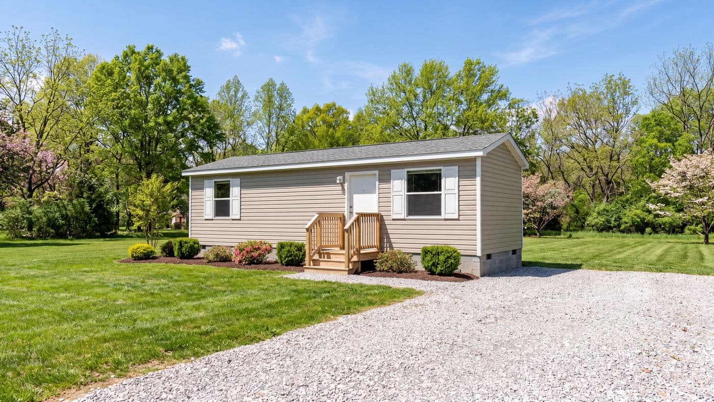 The BUTTERCUP Exterior. This Manufactured Mobile Home features 1 bedroom and 1 bath.