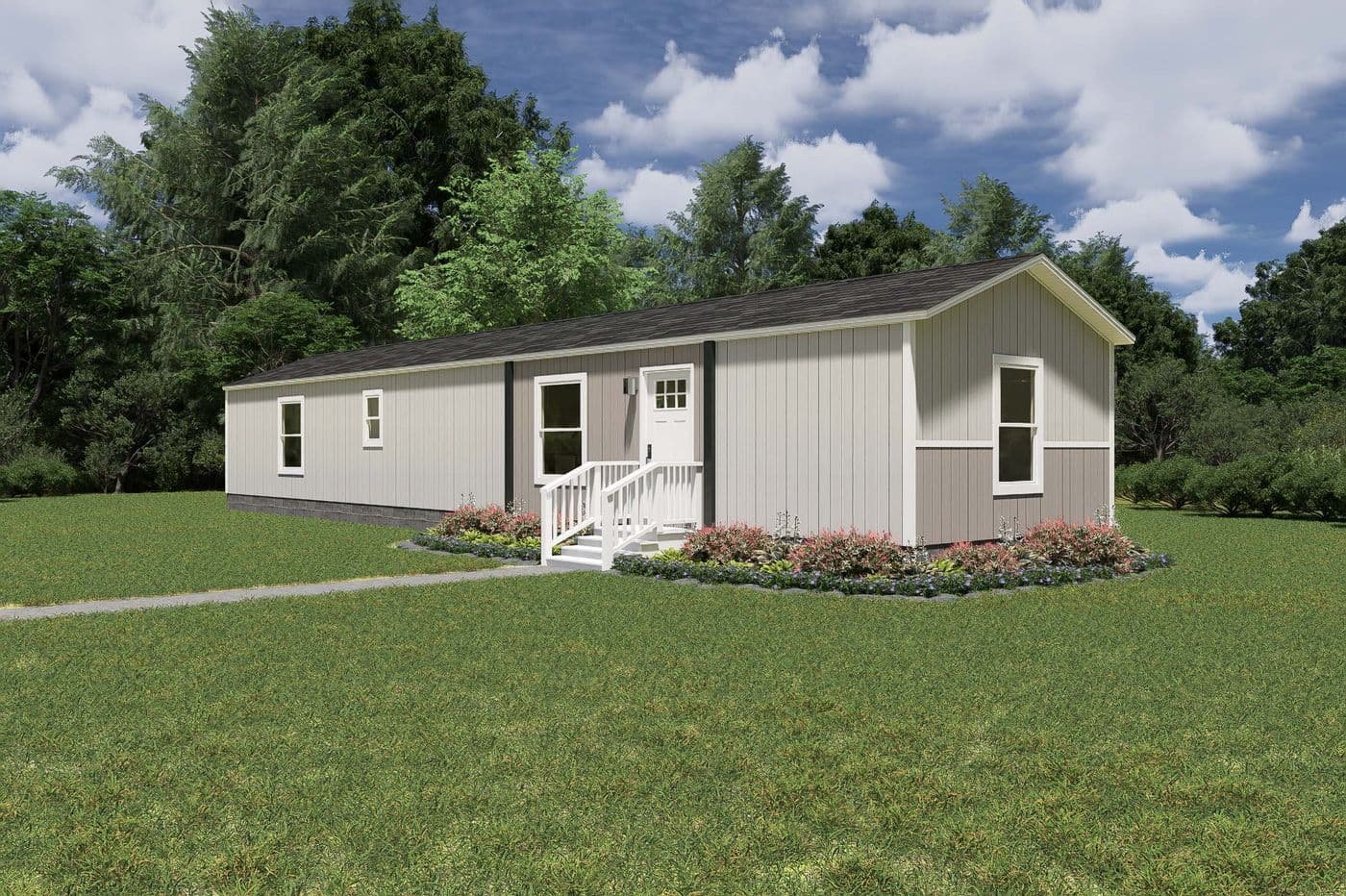 The TIDE Exterior. This Manufactured Mobile Home features 2 bedrooms and 2 baths.