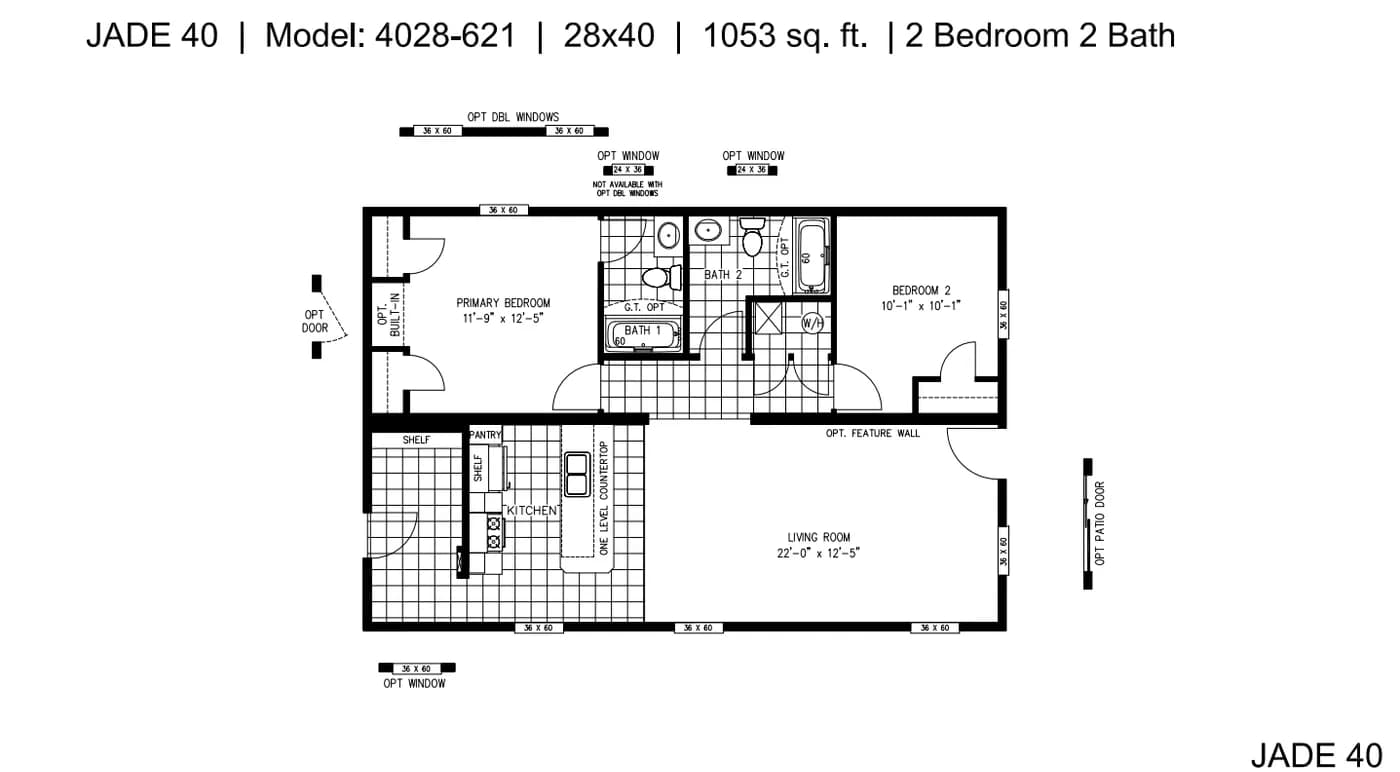 The JADE 40 Exterior. This Manufactured Mobile Home features 2 bedrooms and 2 baths.