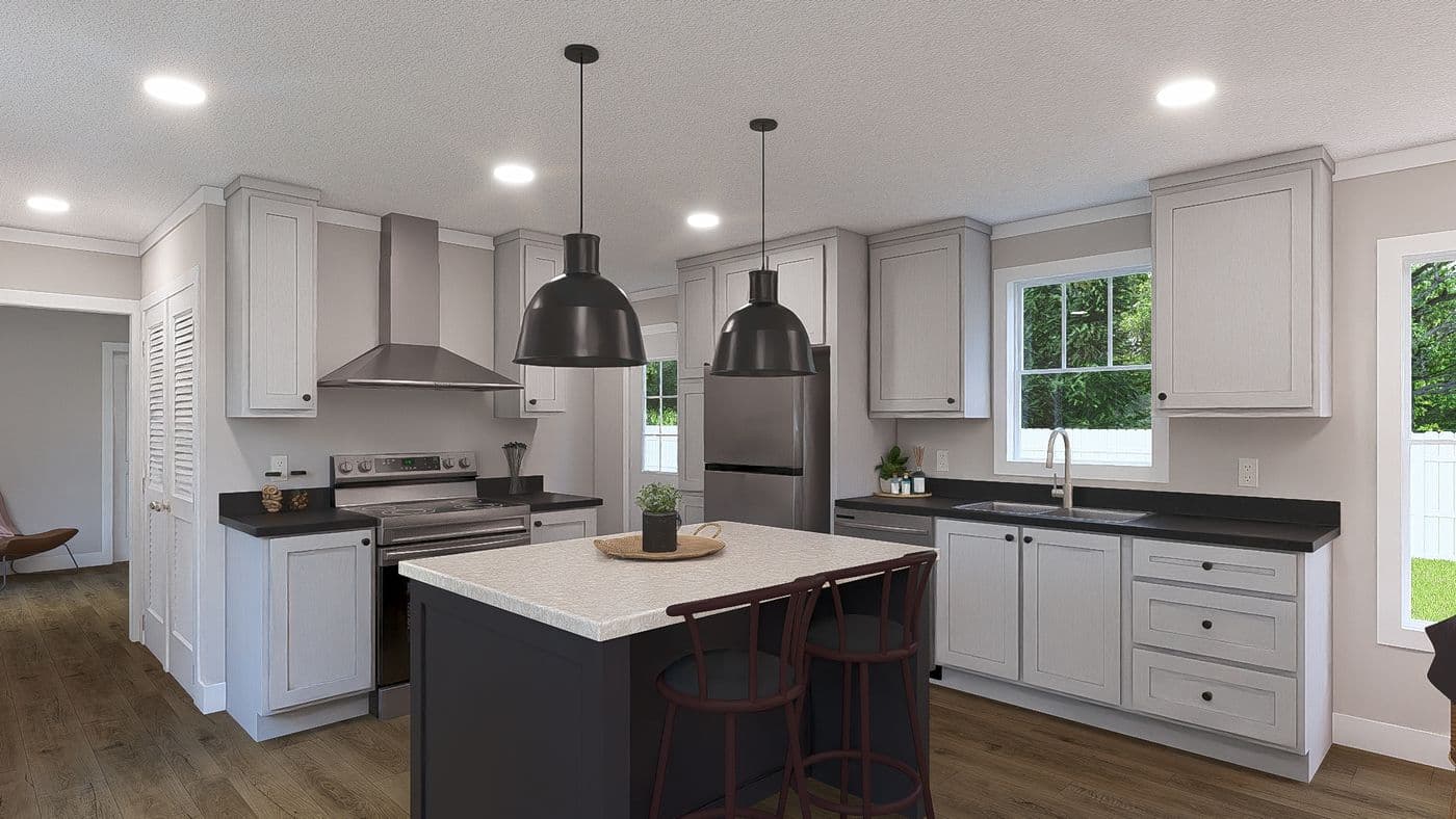 The MOVE ON UP Exterior. This Manufactured Mobile Home features 3 bedrooms and 2 baths.