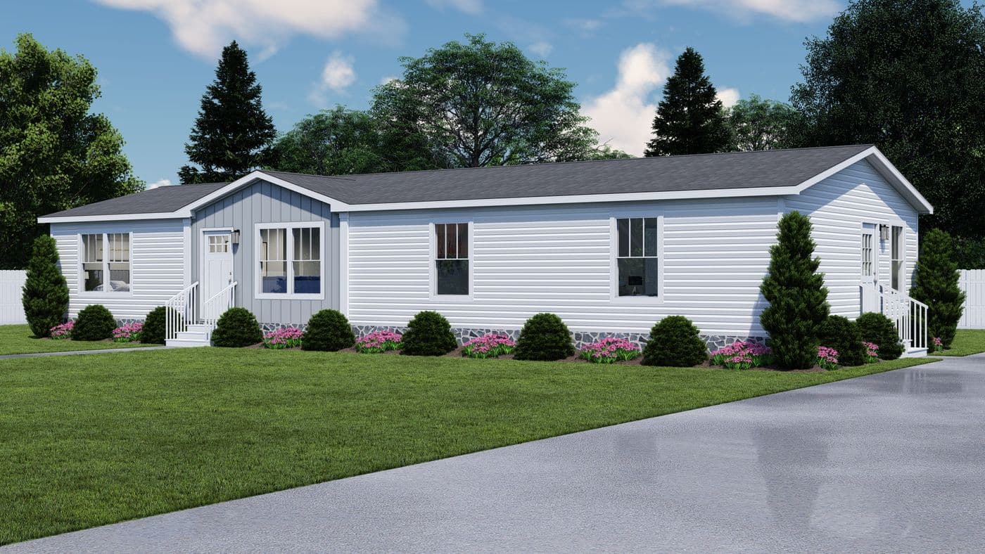 The 2003 ROCKET MAN 66X28 MOD Exterior. This Modular Home features 3 bedrooms and 2 baths.