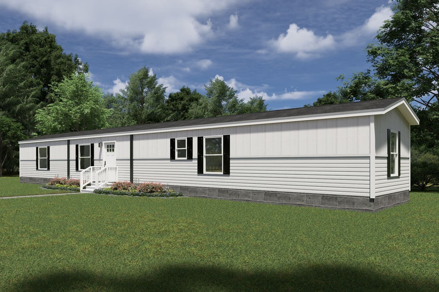 The VOYAGE Exterior. This Manufactured Mobile Home features 3 bedrooms and 2 baths.