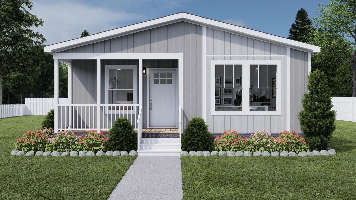 The STAYIN ALIVE Exterior. This Manufactured Mobile Home features 3 bedrooms and 2 baths.