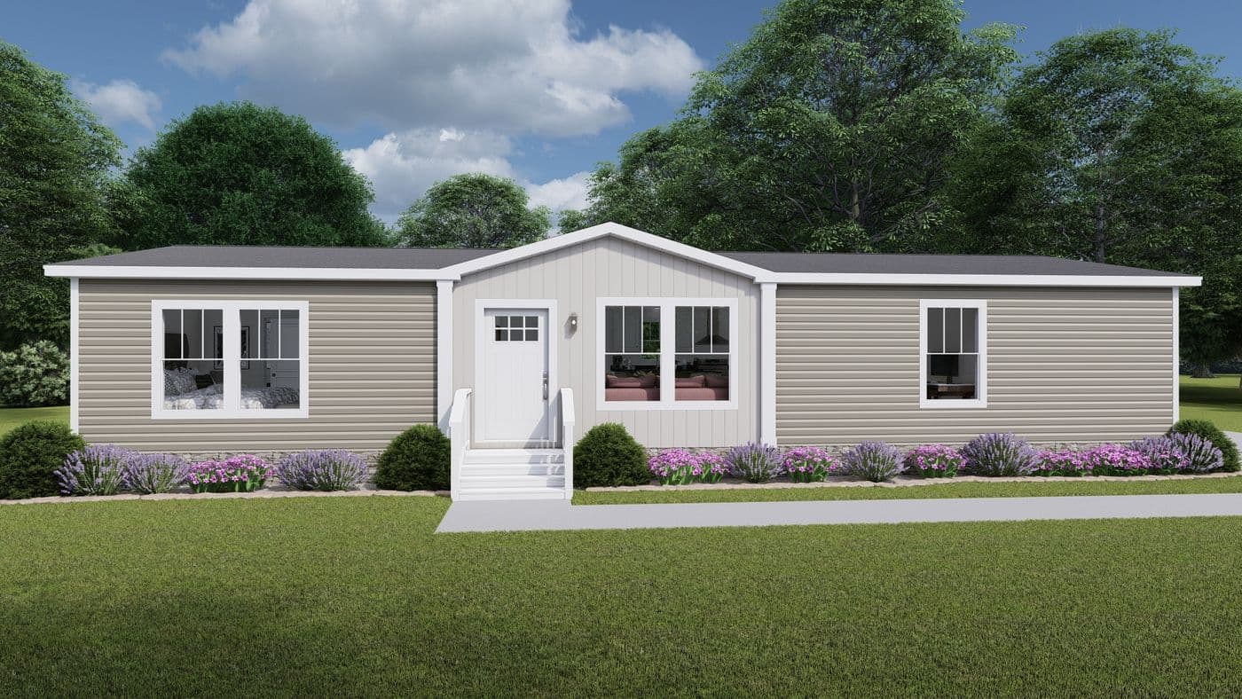 The LEAN ON ME Exterior. This Manufactured Mobile Home features 3 bedrooms and 2 baths.