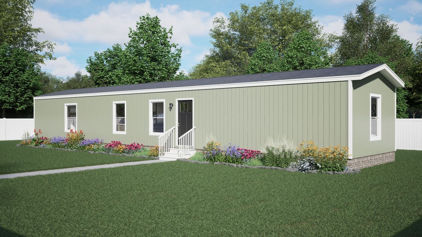 The DYNAMIC Exterior. This Manufactured Mobile Home features 3 bedrooms and 2 baths.