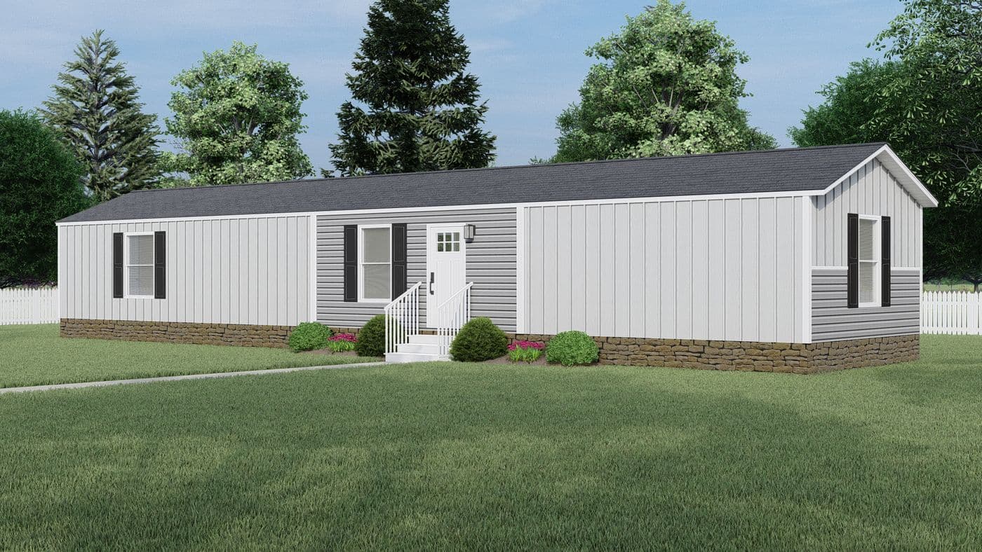 The CLARK   16X66 Exterior. This Manufactured Mobile Home features 3 bedrooms and 2 baths.