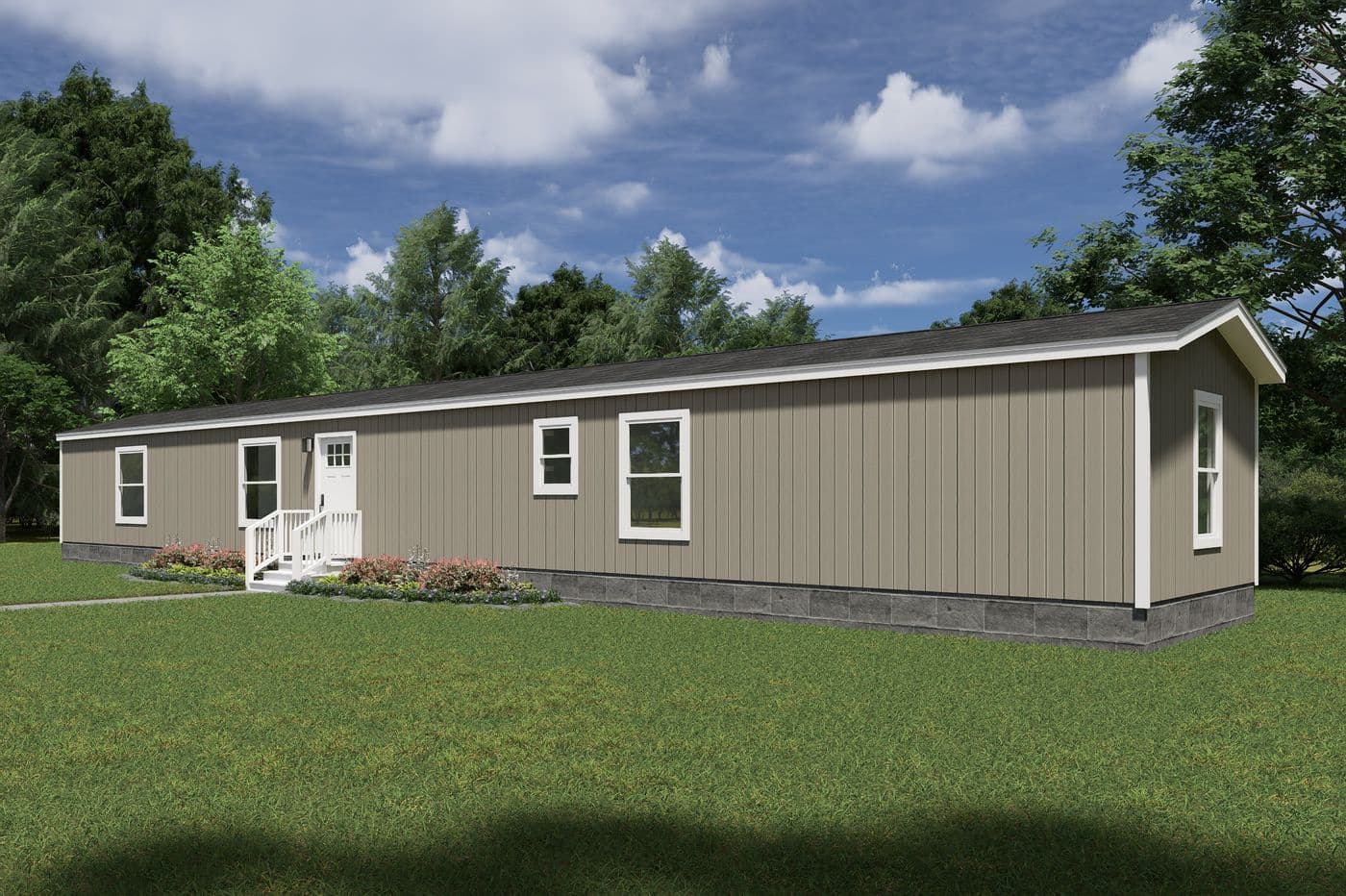 The VOYAGE Exterior. This Manufactured Mobile Home features 3 bedrooms and 2 baths.