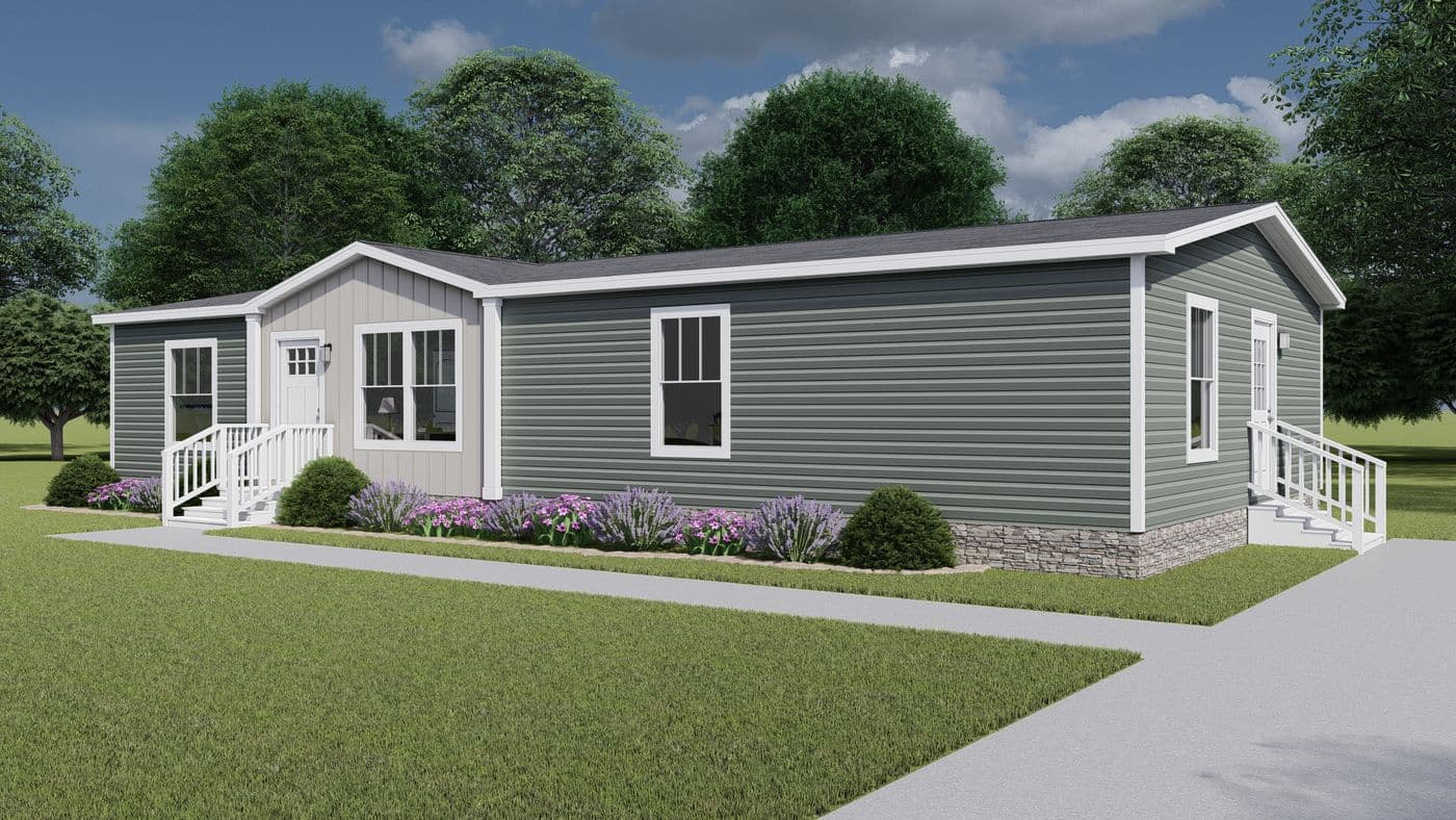 The LET IT BE Exterior. This Manufactured Mobile Home features 3 bedrooms and 2 baths.
