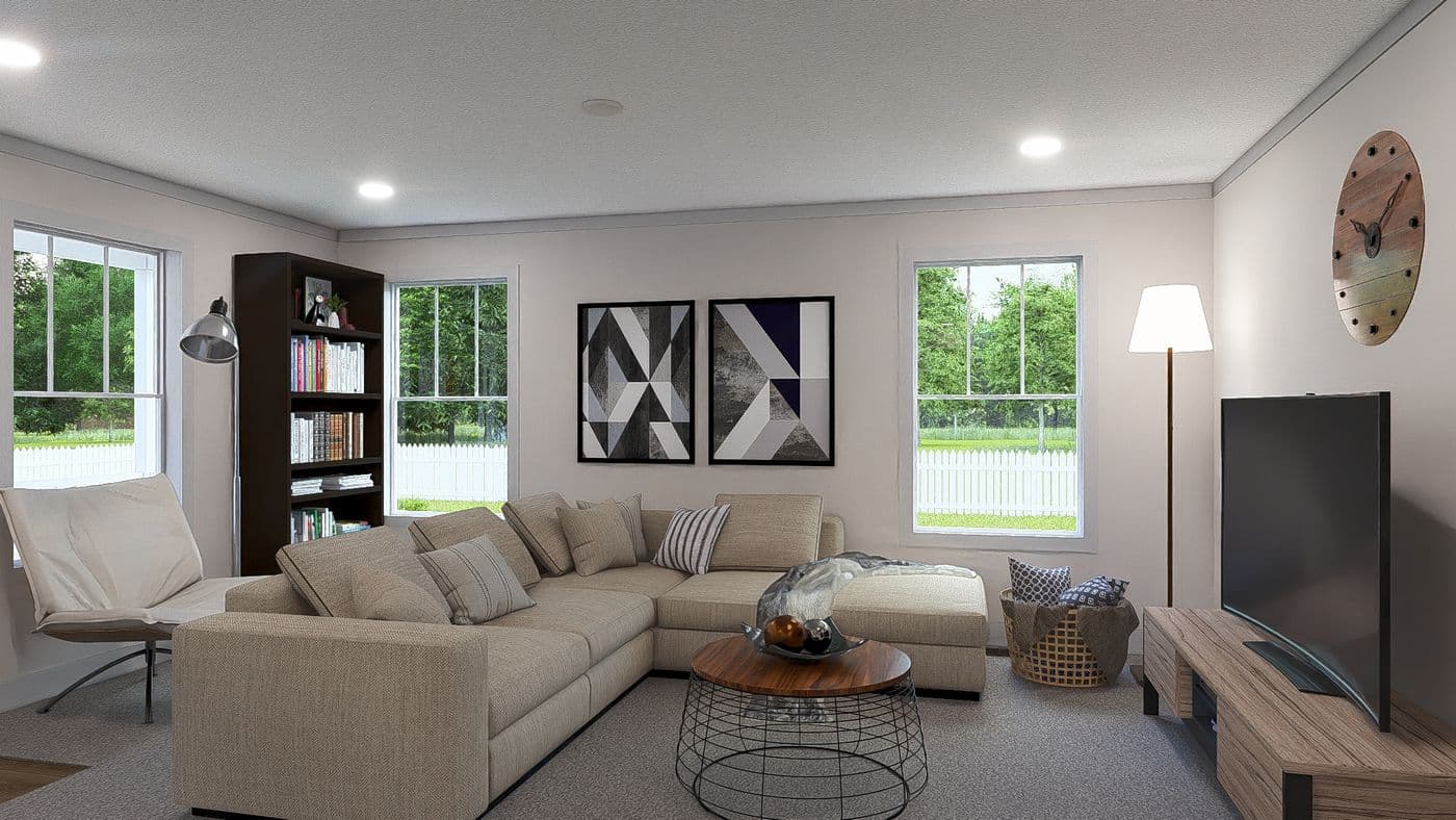 The STAYIN ALIVE Exterior. This Manufactured Mobile Home features 3 bedrooms and 2 baths.