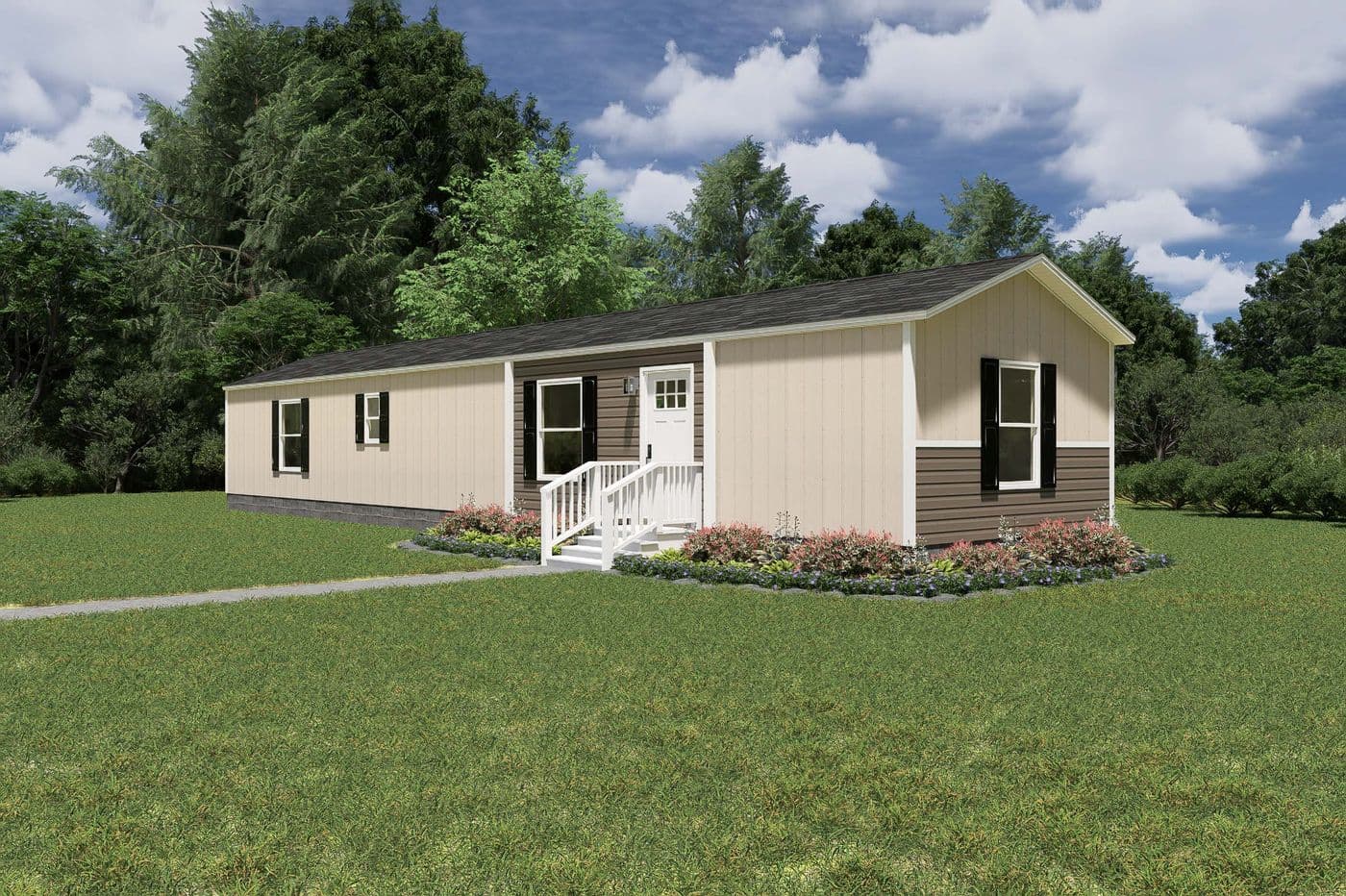The TIDE Exterior. This Manufactured Mobile Home features 2 bedrooms and 2 baths.