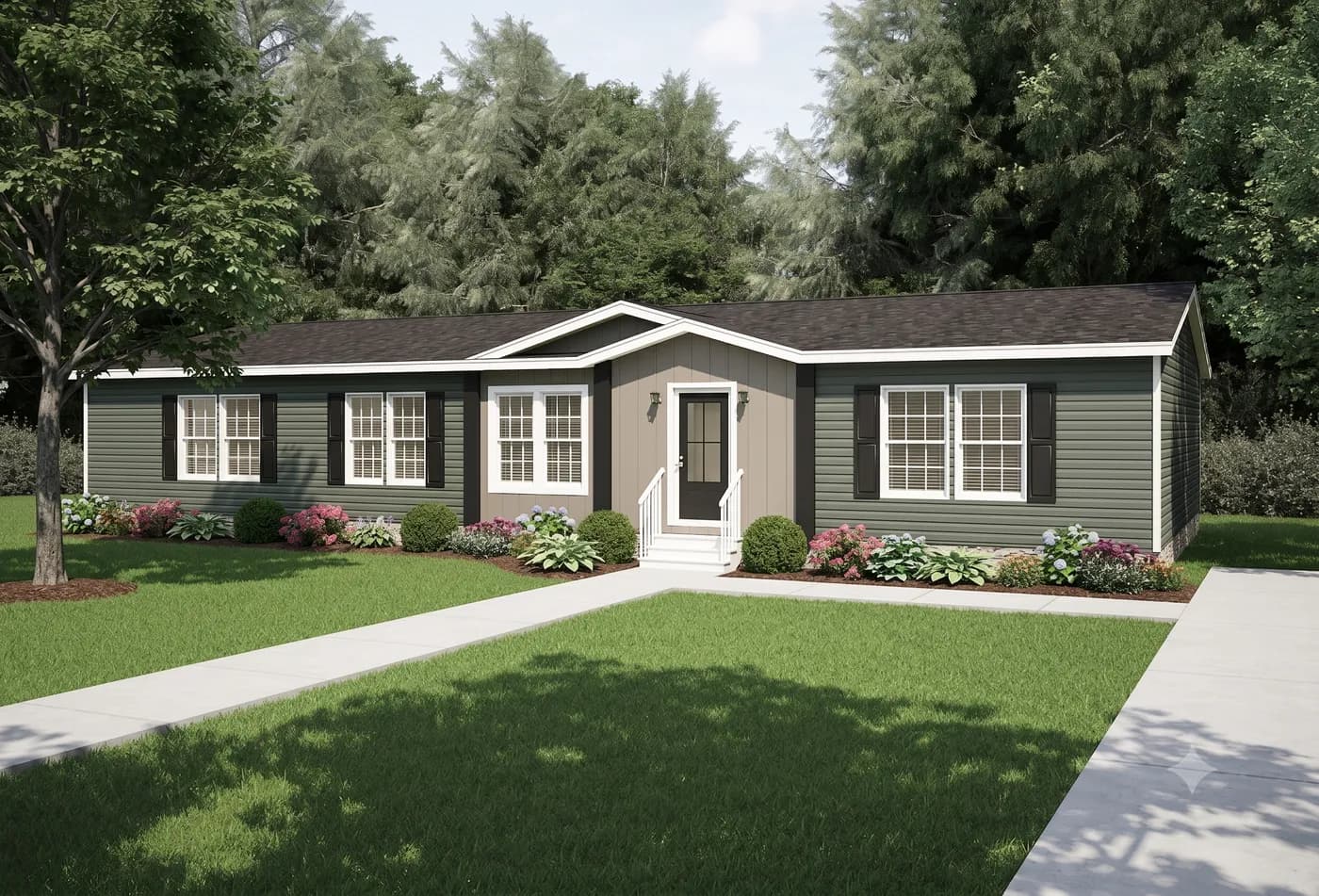 The 6401 THE BAYVIEW HUD Exterior. This Manufactured Mobile Home features 3 bedrooms and 2 baths.