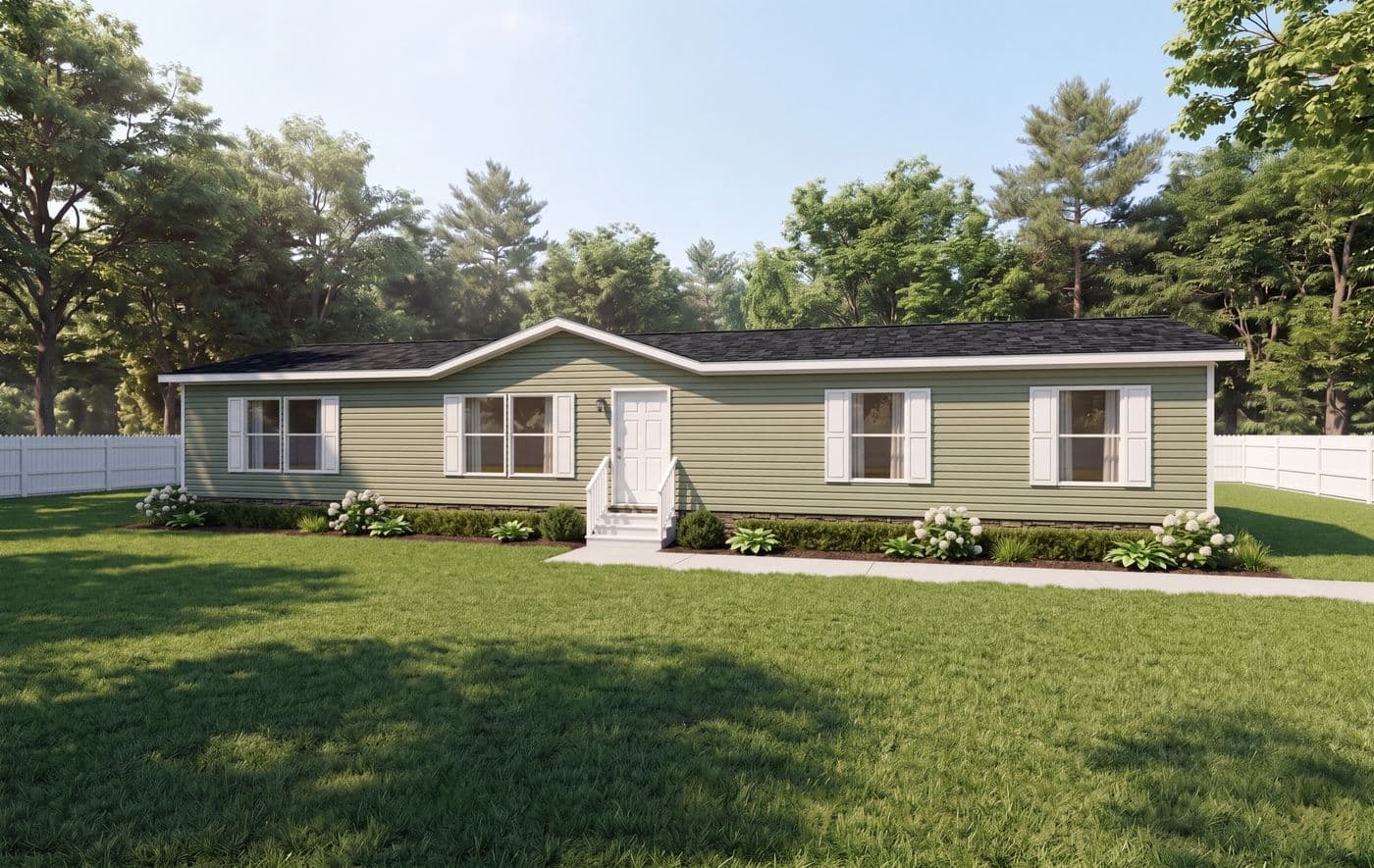 The THE MOUNTAINEER 64 Exterior. This Manufactured Mobile Home features 3 bedrooms and 2 baths.