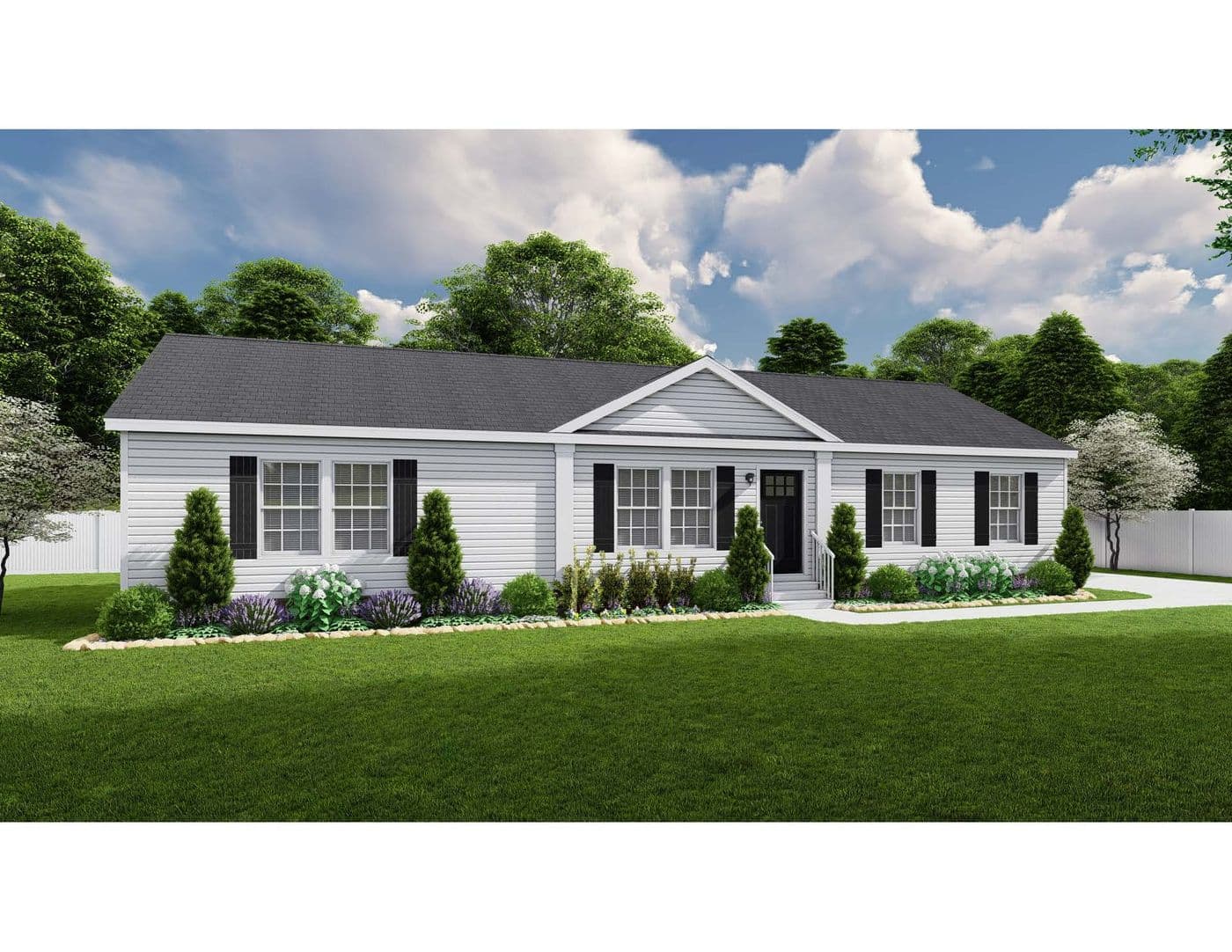The 3558 JAMESTOWN Exterior. This Modular Home features 3 bedrooms and 2 baths.