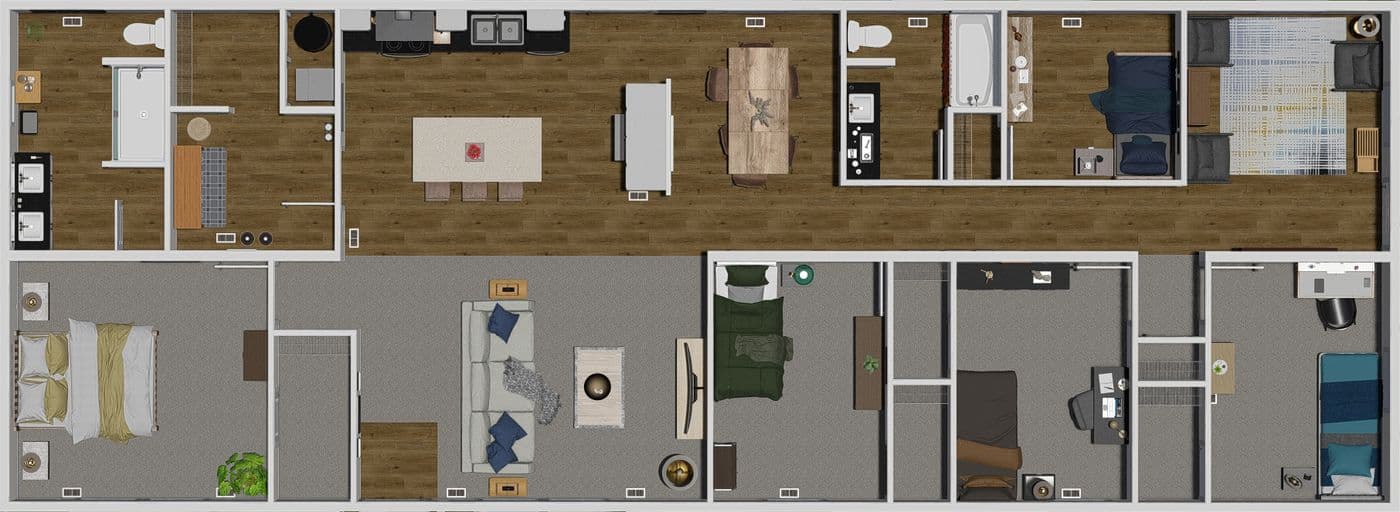 The HEY JUDE Exterior. This Manufactured Mobile Home features 4 bedrooms and 2 baths.