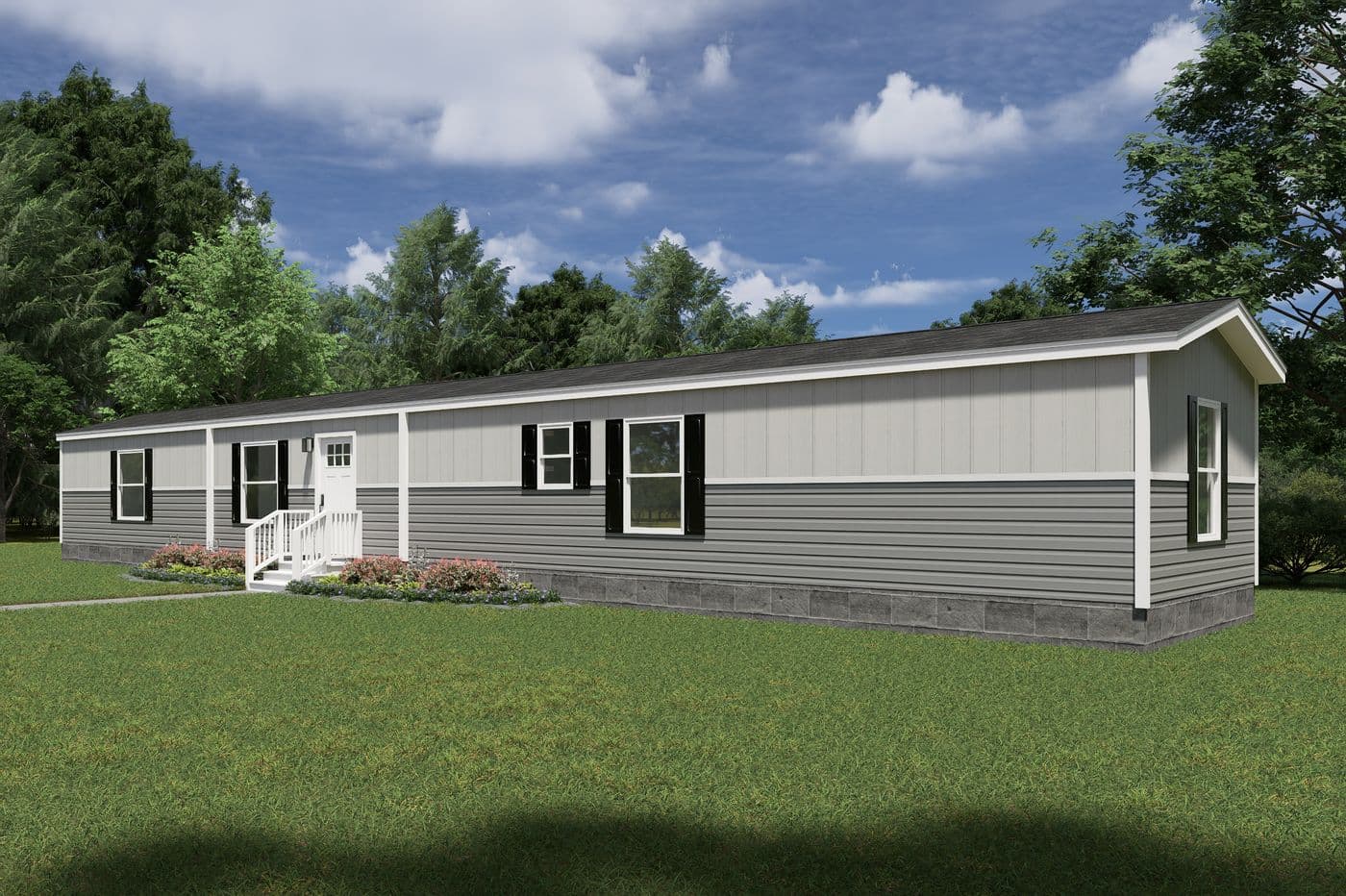 The VOYAGE Exterior. This Manufactured Mobile Home features 3 bedrooms and 2 baths.
