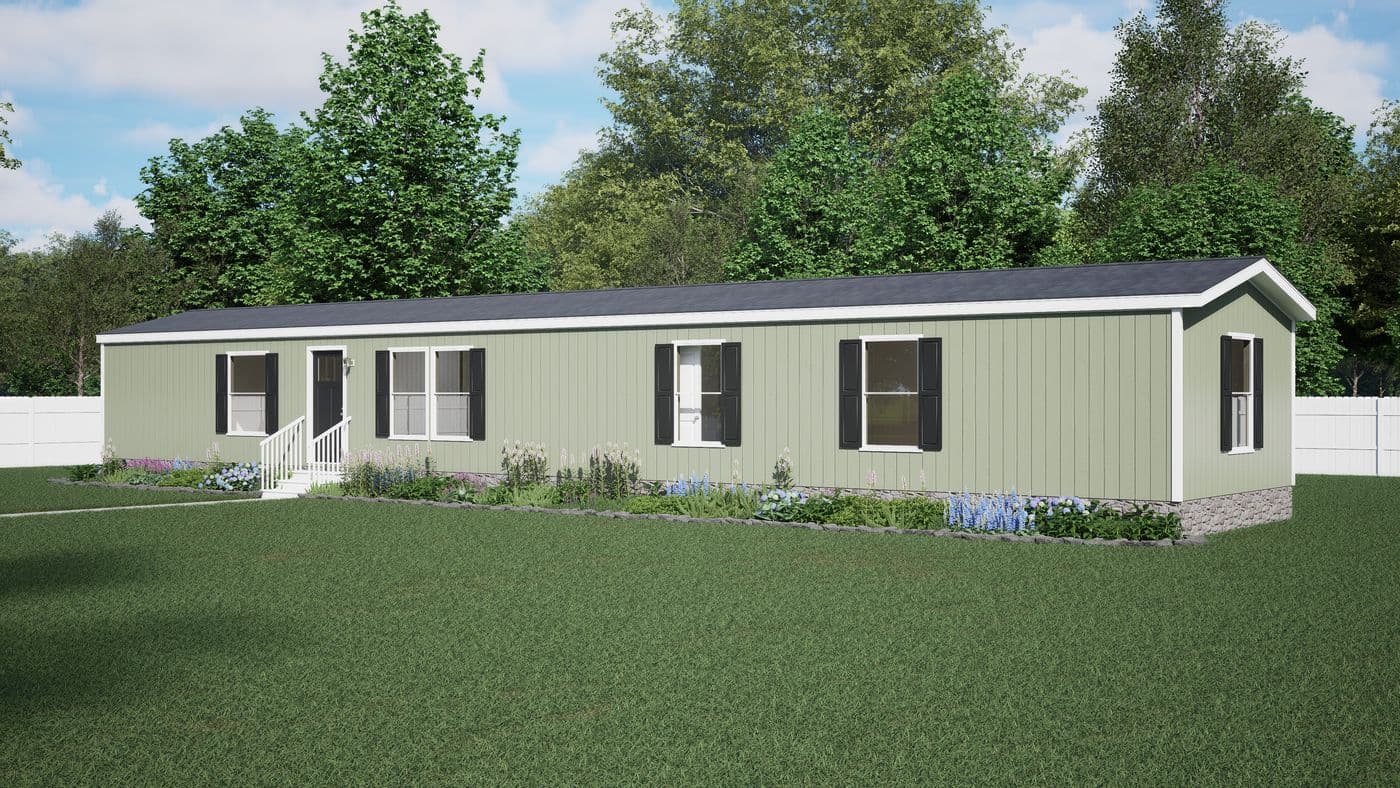 The RALLY Exterior. This Manufactured Mobile Home features 3 bedrooms and 2 baths.