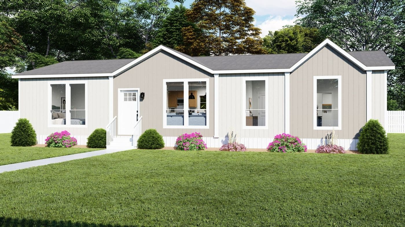 The ACADIA Exterior. This Manufactured Mobile Home features 3 bedrooms and 2 baths.