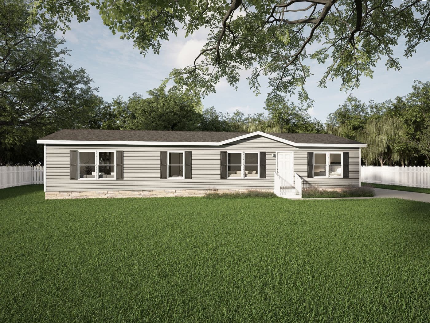 The HAVEN  28X60 Exterior. This Manufactured Mobile Home features 3 bedrooms and 2 baths.