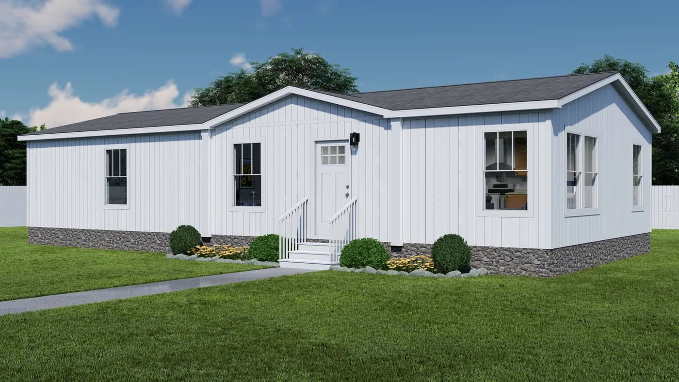 The THREE LITTLE BIRDS Exterior. This Manufactured Mobile Home features 3 bedrooms and 2 baths.