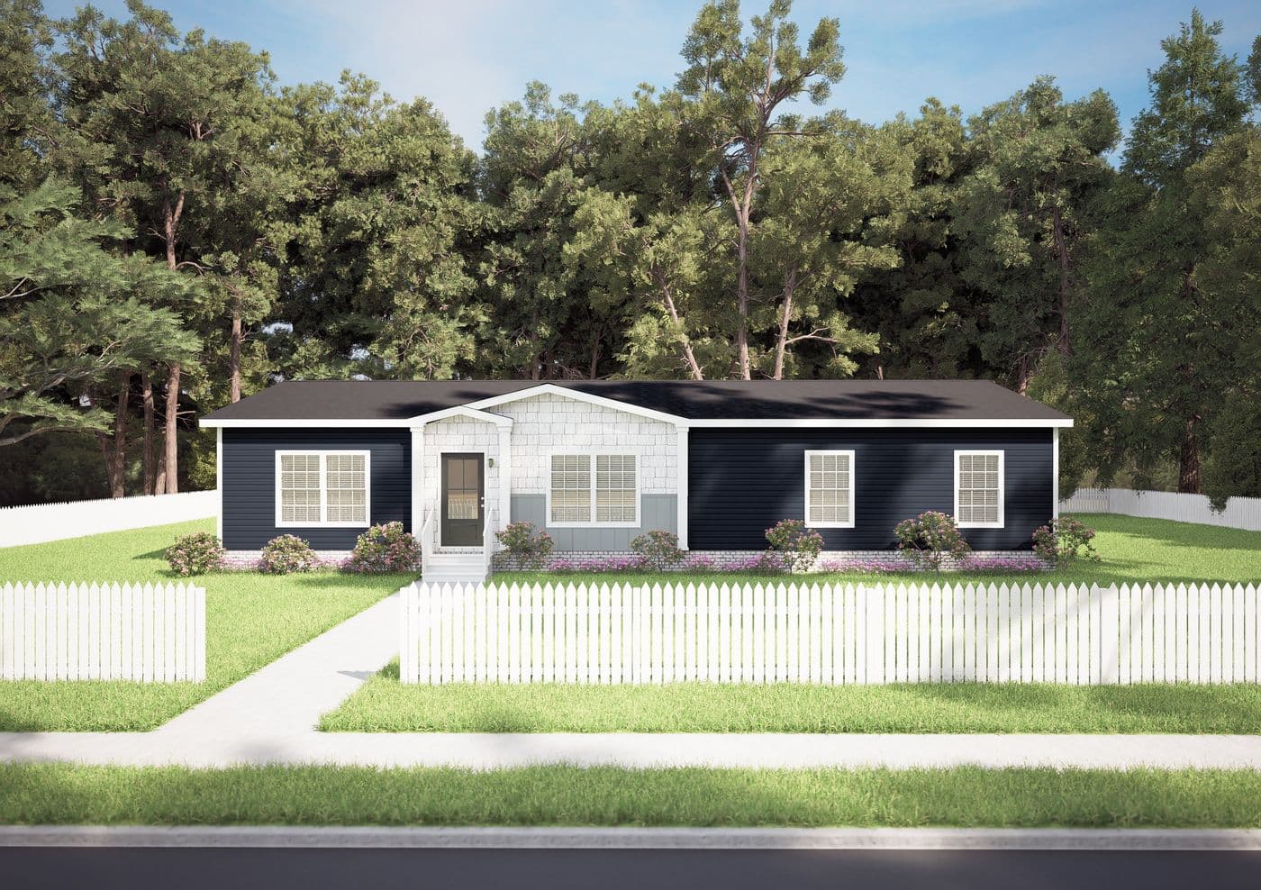 The 3300 THE BREEZEWAY HUD Exterior. This Manufactured Mobile Home features 3 bedrooms and 2 baths.