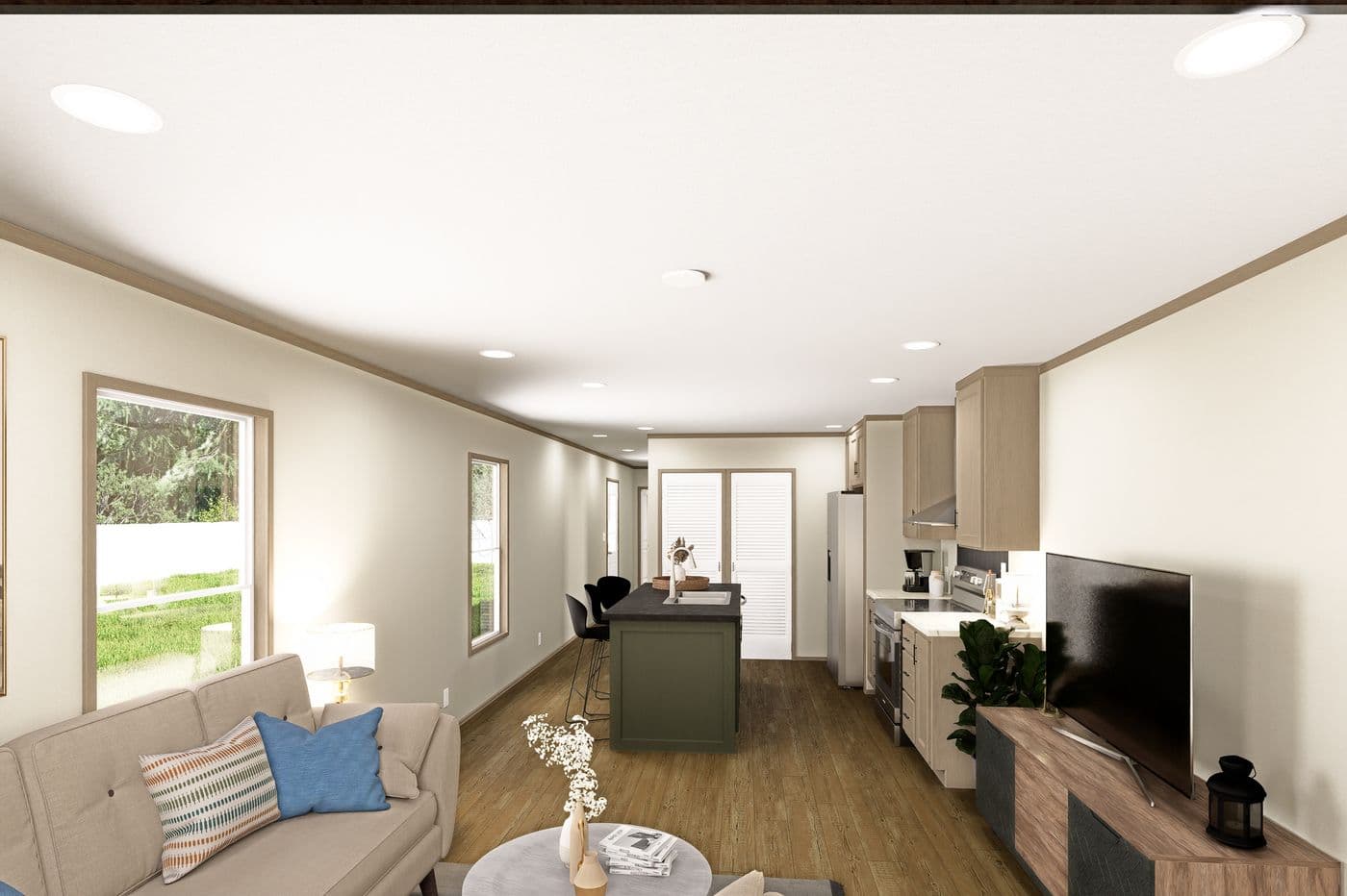 The CORTES Exterior. This Manufactured Mobile Home features 2 bedrooms and 2 baths.