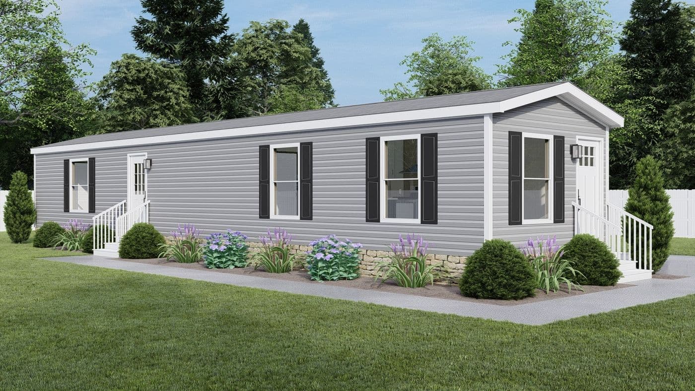 The CORTES Exterior. This Manufactured Mobile Home features 2 bedrooms and 2 baths.