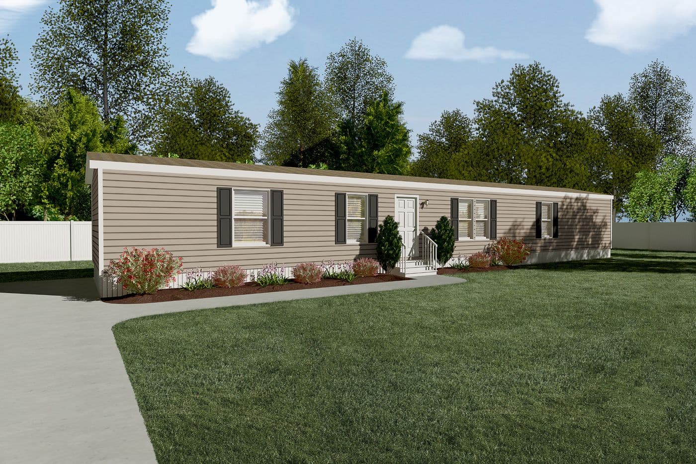 The THE BREEZE 76 Exterior. This Manufactured Mobile Home features 3 bedrooms and 2 baths.