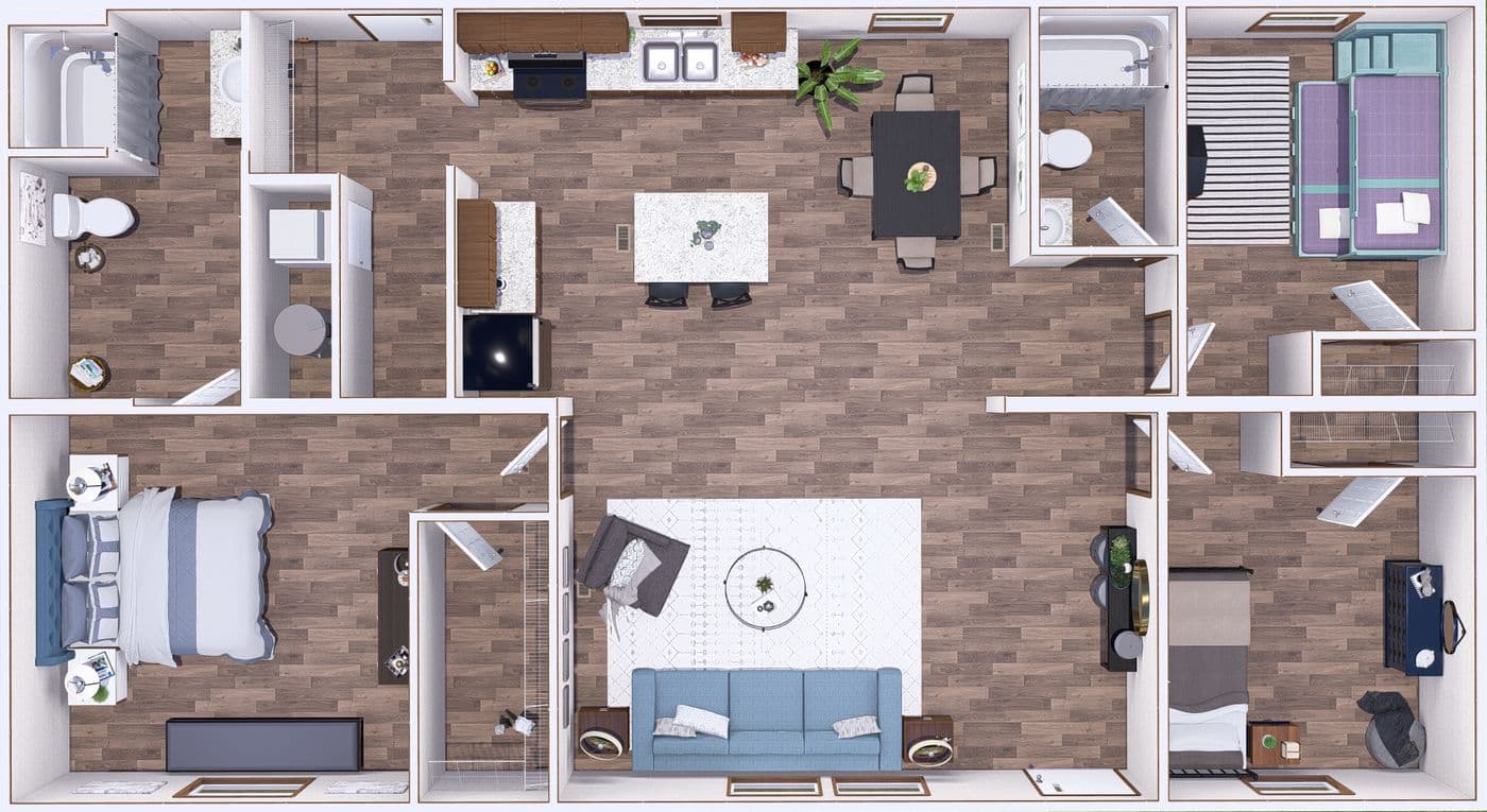 The MAPLE Exterior. This Manufactured Mobile Home features 3 bedrooms and 2 baths.