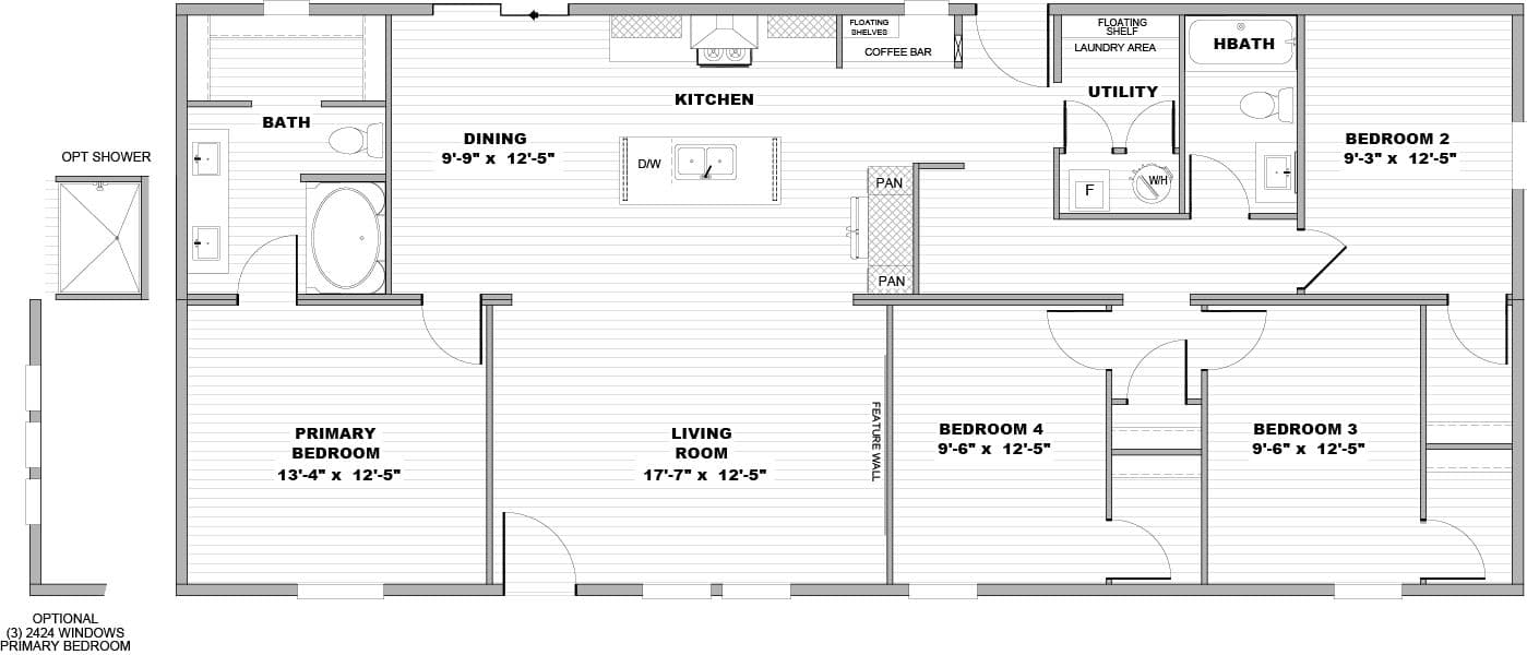 The EXPEDITION Floor Plan. This Manufactured Mobile Home features 4 bedrooms and 2 baths.