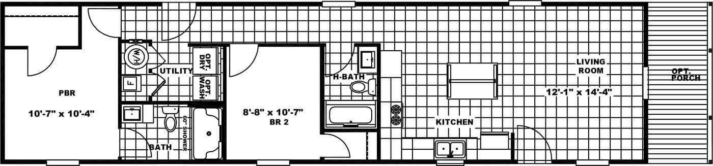 The CLYDESDALE Floor Plan. This Manufactured Mobile Home features 2 bedrooms and 2 baths.