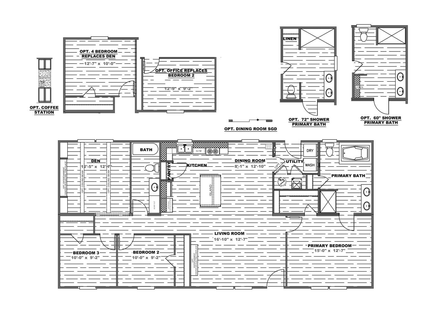 The THE MOUNTAINEER 56 Floor Plan. This Manufactured Mobile Home features 3 bedrooms and 2 baths.