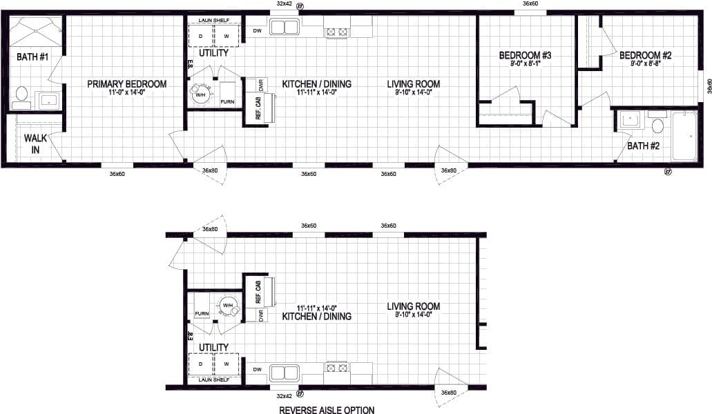 The 6616-SW022 Floor Plan. This Manufactured Mobile Home features 3 bedrooms and 2 baths.