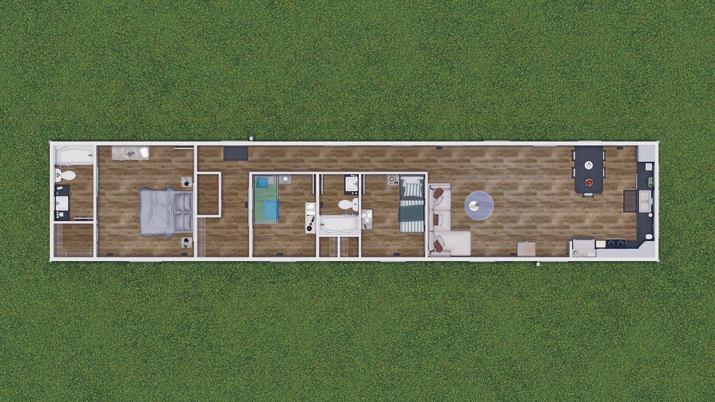 The 7616-CC03 HARBORVIEW 76 Floor Plan. This Manufactured Mobile Home features 3 bedrooms and 2 baths.