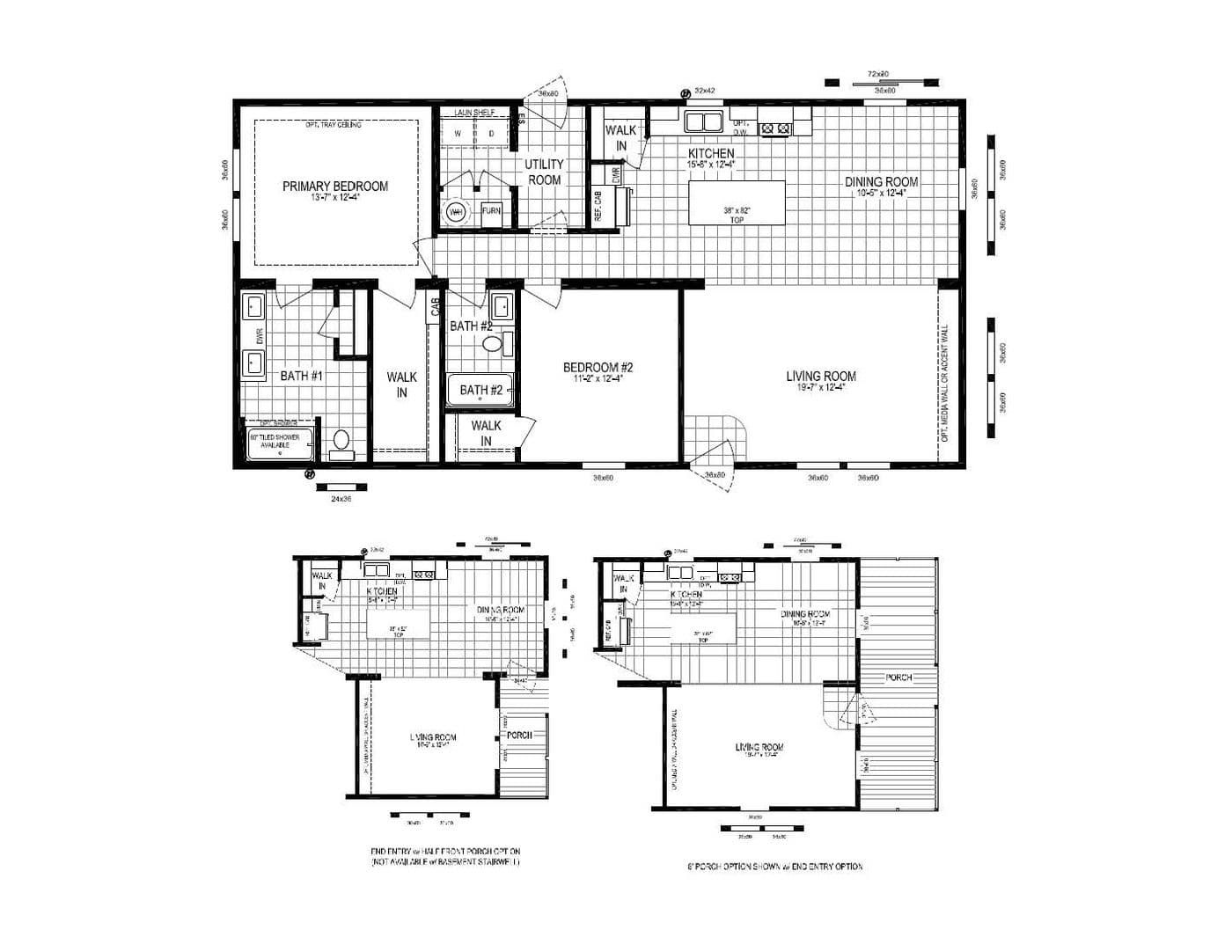 The CENTER ST 5228-MS014-2 SECT Floor Plan. This Manufactured Mobile Home features 2 bedrooms and 2 baths.