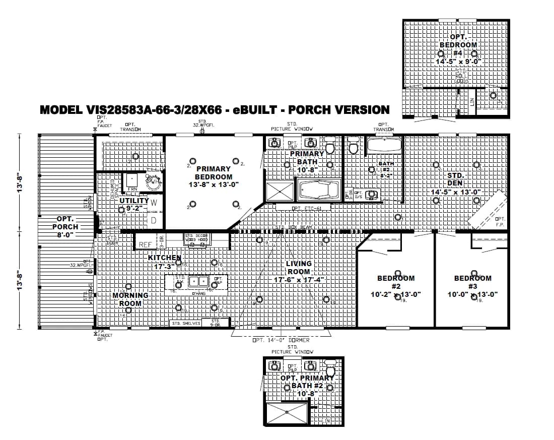 The THE SOUTHERN FARMHOUSE Floor Plan. This Manufactured Mobile Home features 3 bedrooms and 2 baths.