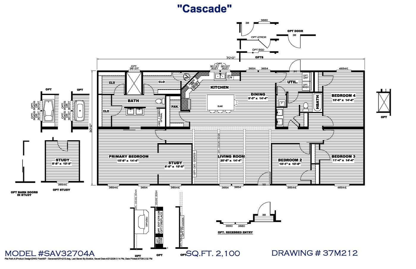 The CASCADE Floor Plan. This Manufactured Mobile Home features 4 bedrooms and 2 baths.