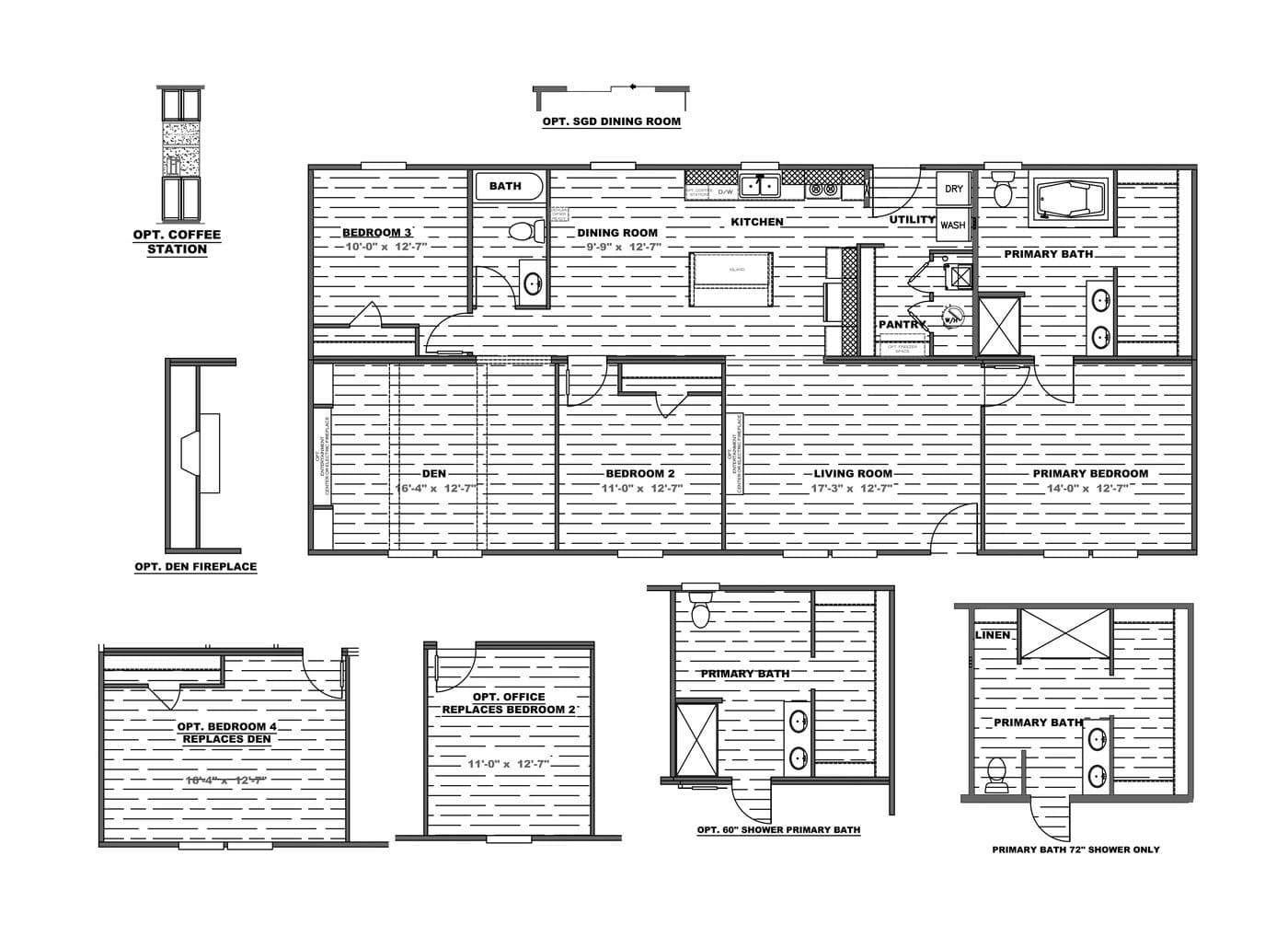 The THE MOUNTAINEER 60 Floor Plan. This Manufactured Mobile Home features 3 bedrooms and 2 baths.