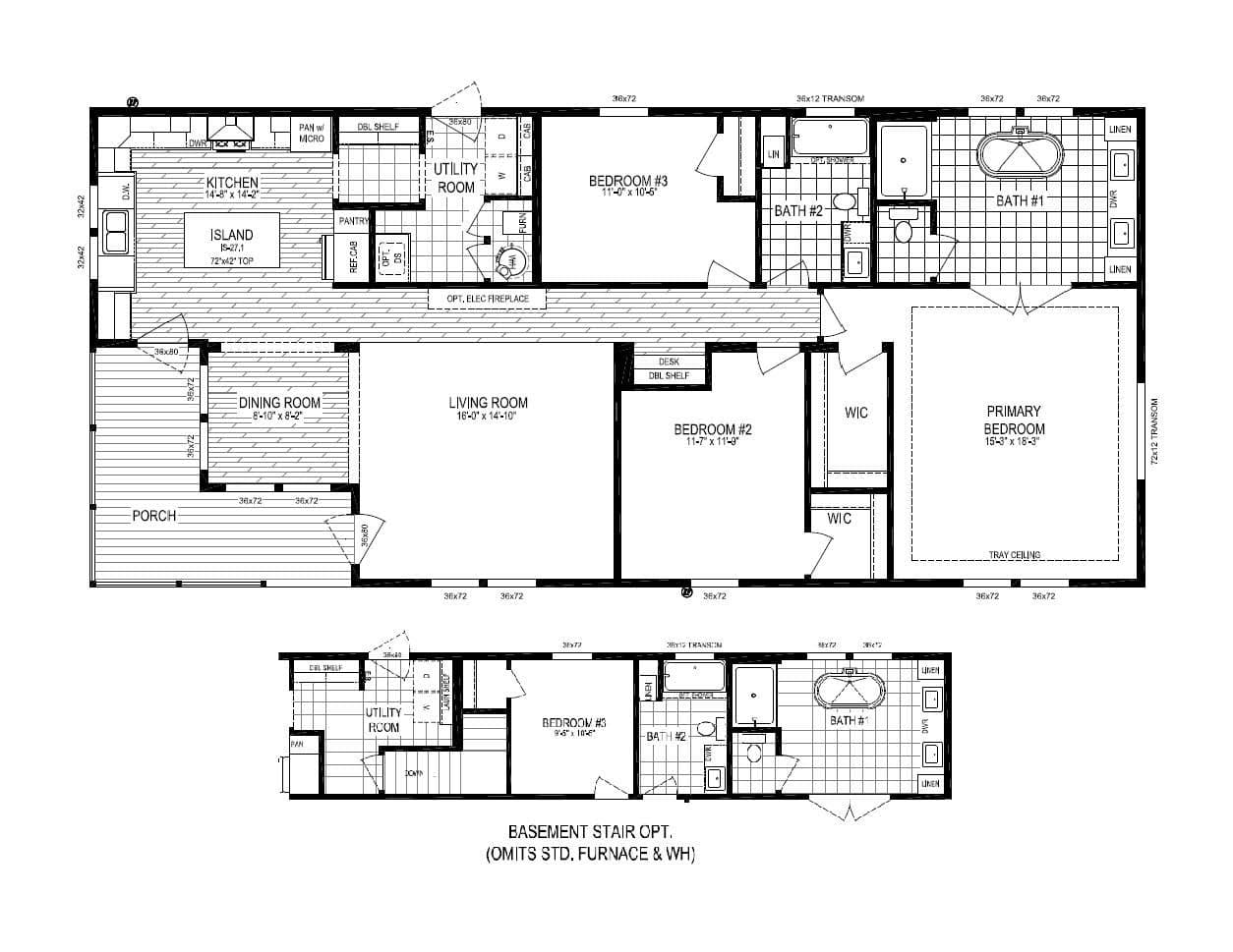 The THE VIEW 6630-MS055 SECT Floor Plan. This Manufactured Mobile Home features 3 bedrooms and 2 baths.