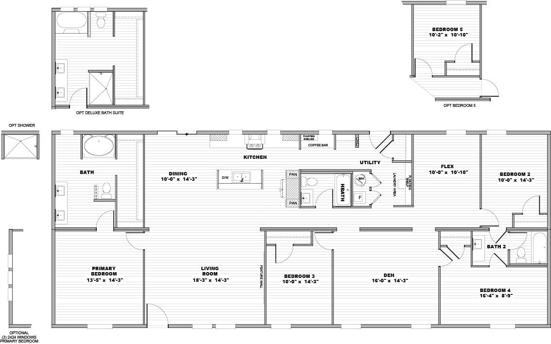 The SUMMIT Floor Plan. This Manufactured Mobile Home features 4 bedrooms and 3 baths.