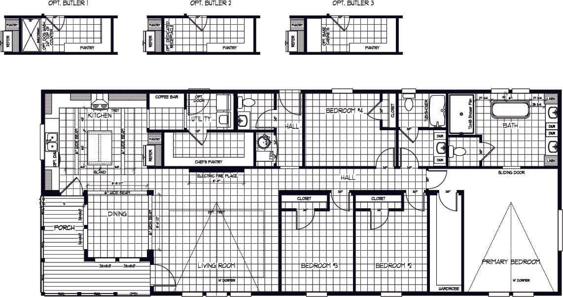 The LULABELLE 4 Floor Plan. This Manufactured Mobile Home features 4 bedrooms and 2.5 baths.
