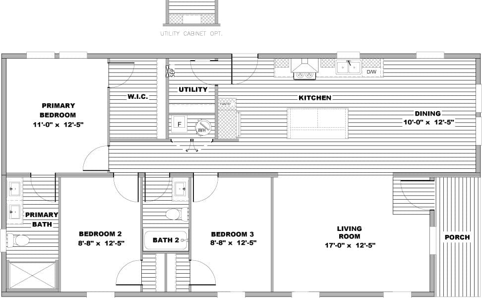 The CHORD Floor Plan. This Manufactured Mobile Home features 3 bedrooms and 2 baths.